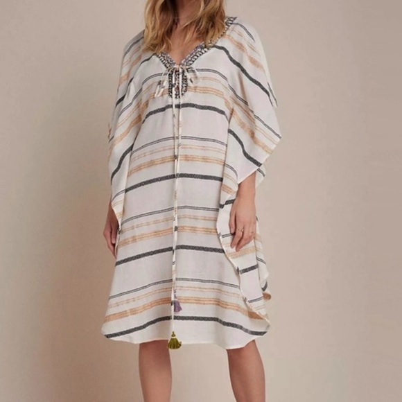 Anthropologie Other - Anthropologie Duet Sequin Embellished Tassel Kaftan Beach Swim Cover Up O/S Boho